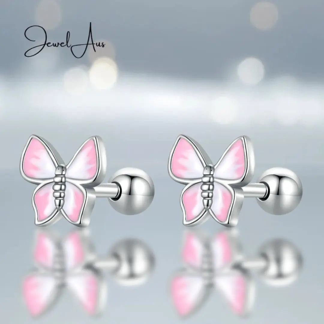 Small Pink Butterfly Earrings jewelaus