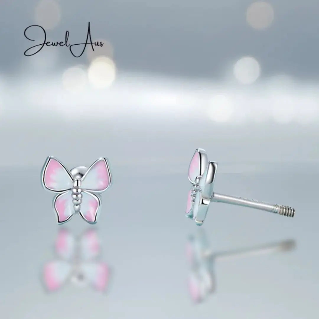 Small Pink Butterfly Earrings jewelaus