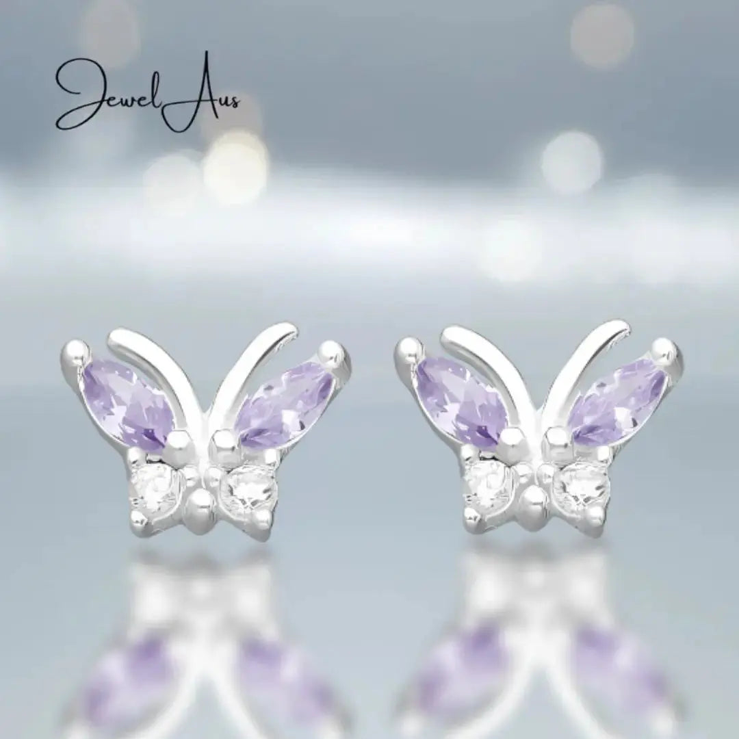 jewelaus Earrings Small Purple Butterfly Earrings