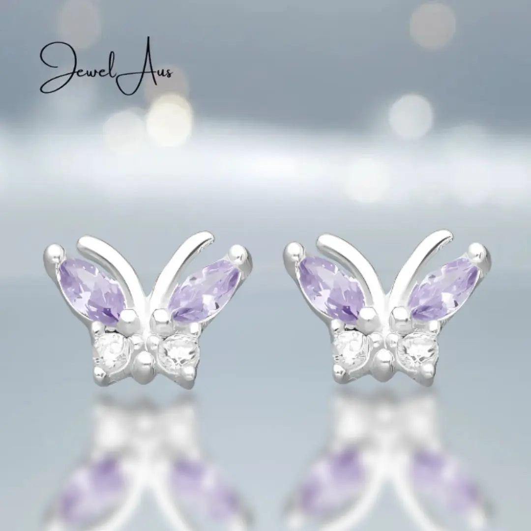 Small Purple Butterfly Earrings jewelaus