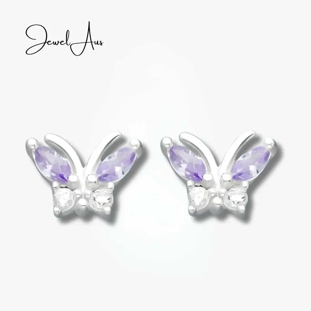 jewelaus Earrings Small Purple Butterfly Earrings