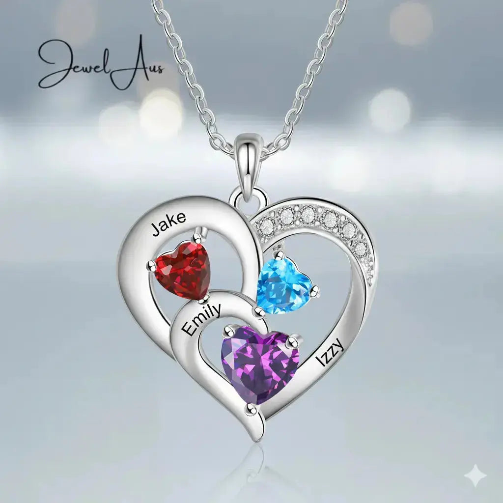 jewelaus Necklace Sterling Silver 3 Birthstone Necklace