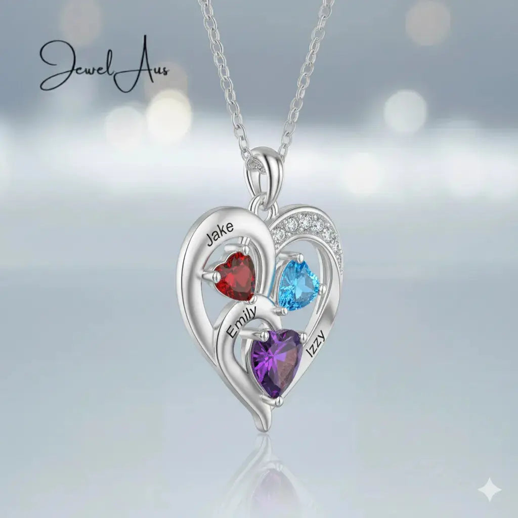 Sterling Silver 3 Birthstone Necklace jewelaus