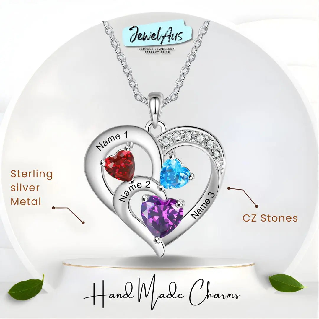 Sterling Silver 3 Birthstone Necklace jewelaus