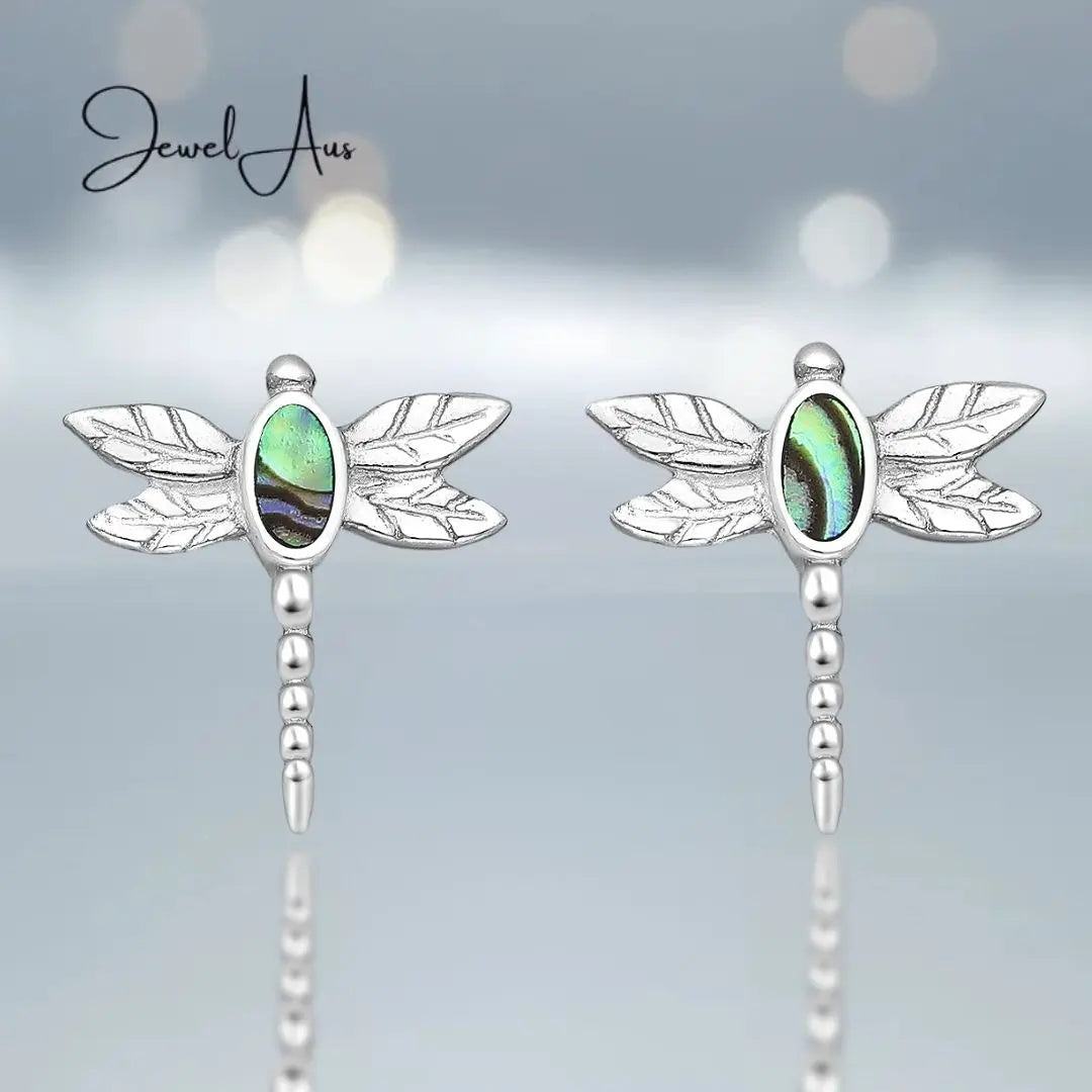 Sterling Silver Abalone Dragonfly Earrings jewelaus