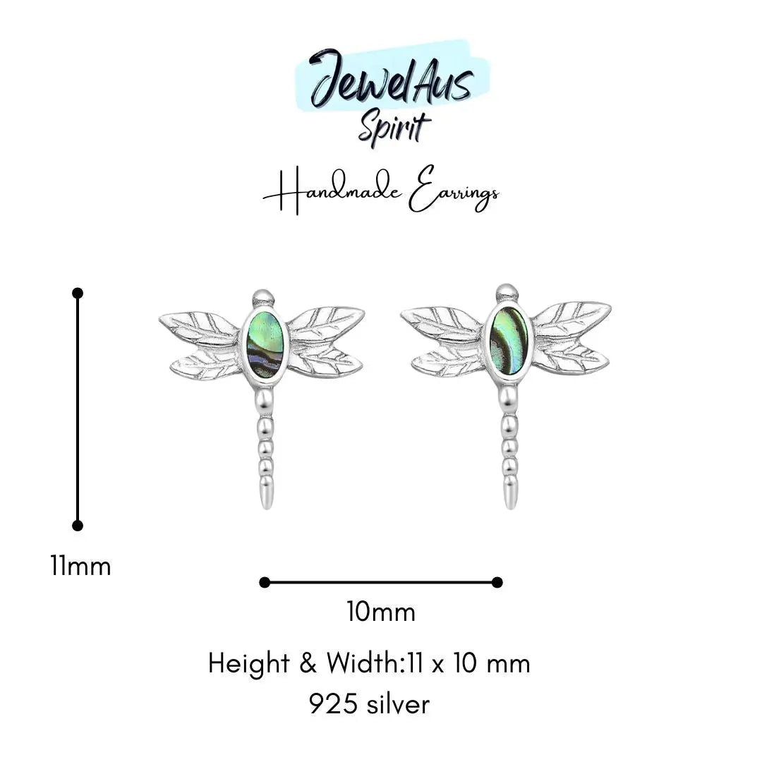 Sterling Silver Abalone Dragonfly Earrings jewelaus