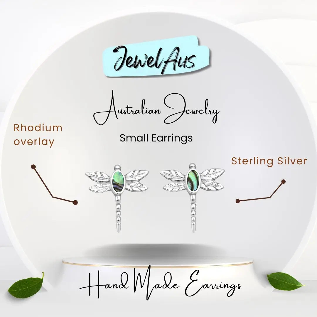 Sterling Silver Abalone Dragonfly Earrings jewelaus