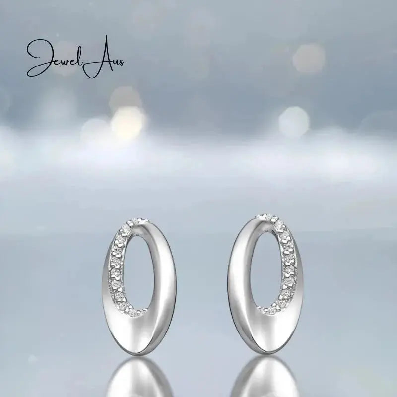 jewelaus Earrings Sterling Silver Abstract Oval Earrings