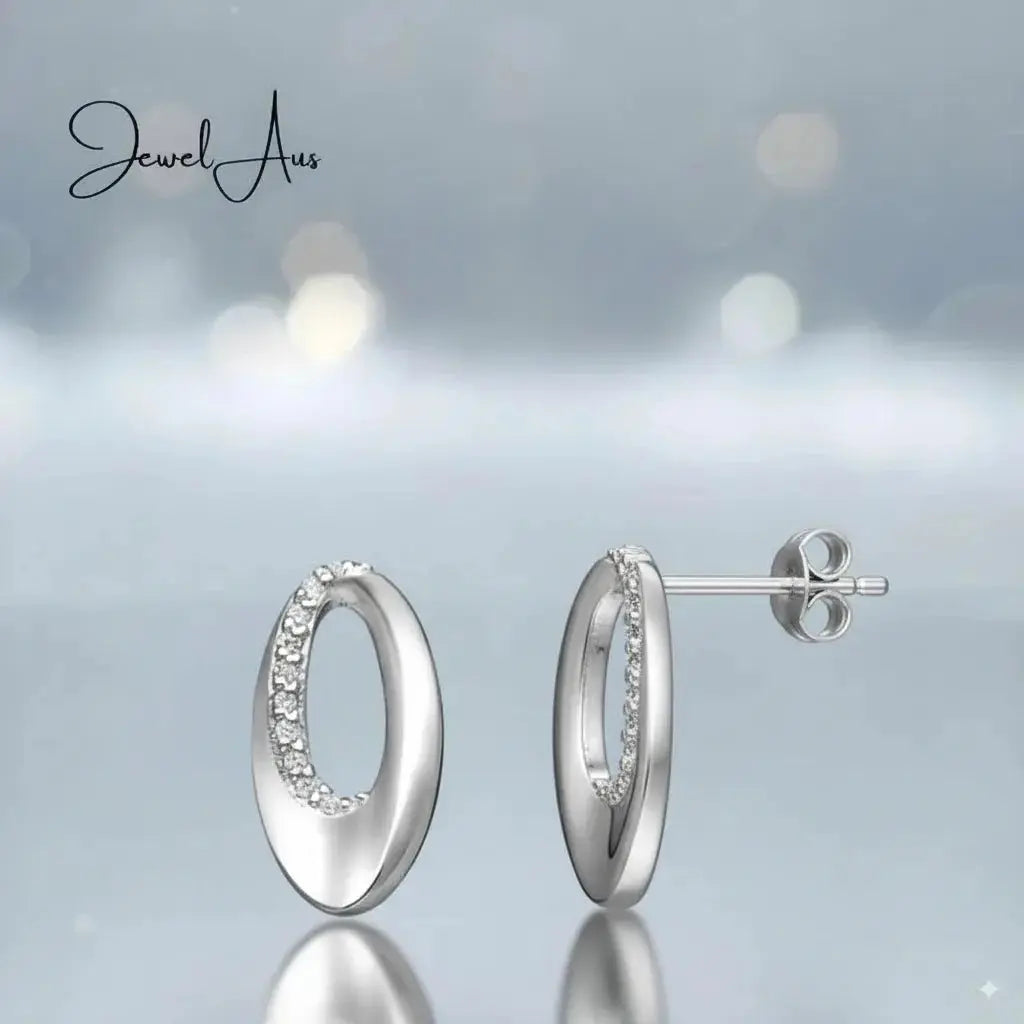 jewelaus Earrings Sterling Silver Abstract Oval Earrings