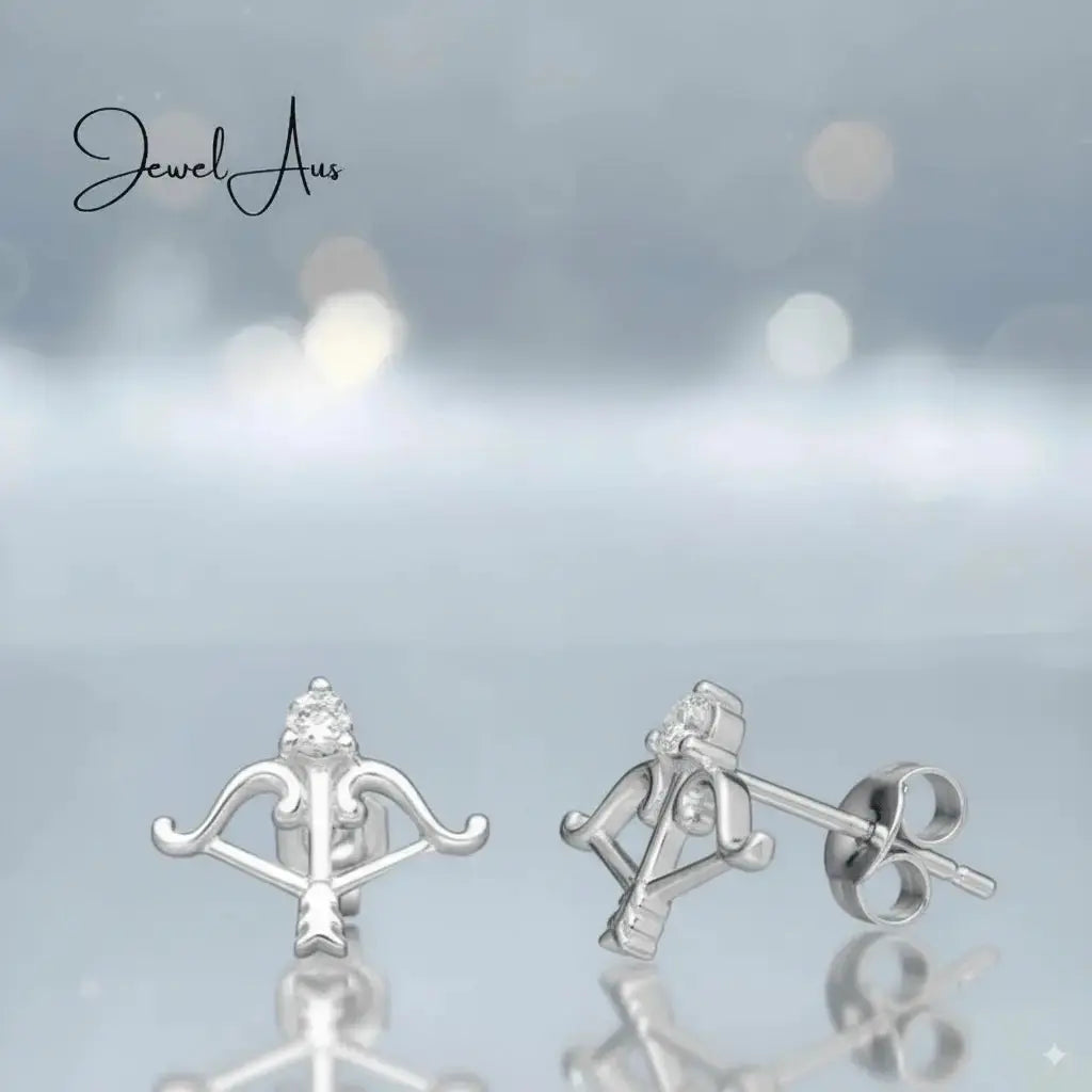 jewelaus Earrings Sterling Silver Arrow and Bow Earrings