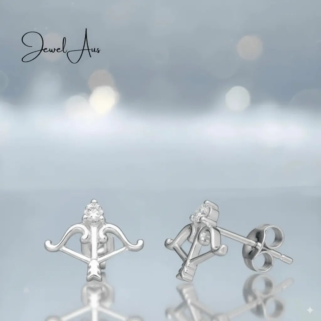 jewelaus Earrings Sterling Silver Arrow and Bow Earrings