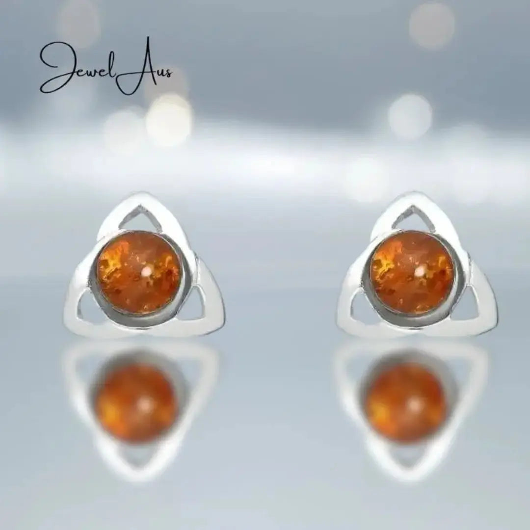 jewelaus Earrings Sterling Silver Baltic Amber Earrings