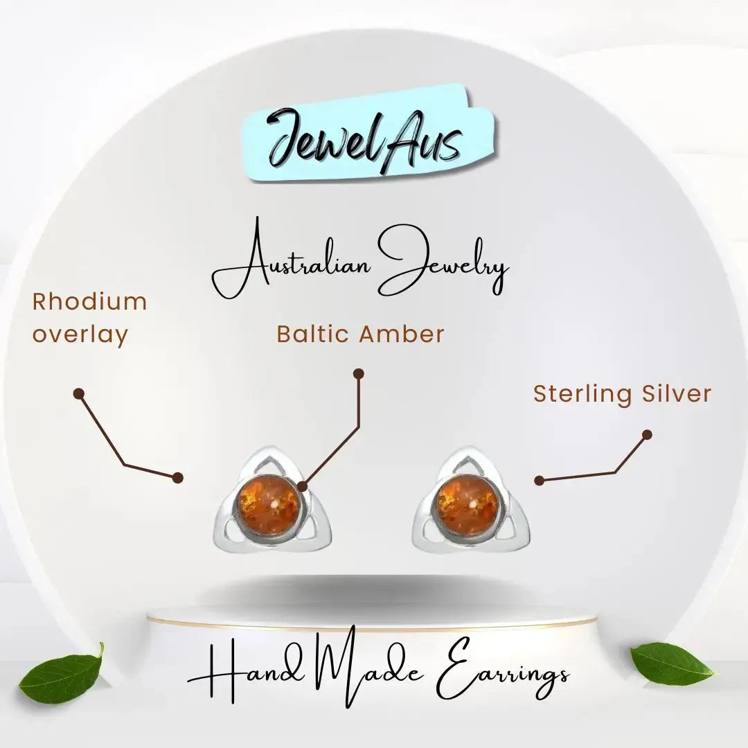 jewelaus Earrings Sterling Silver Baltic Amber Earrings