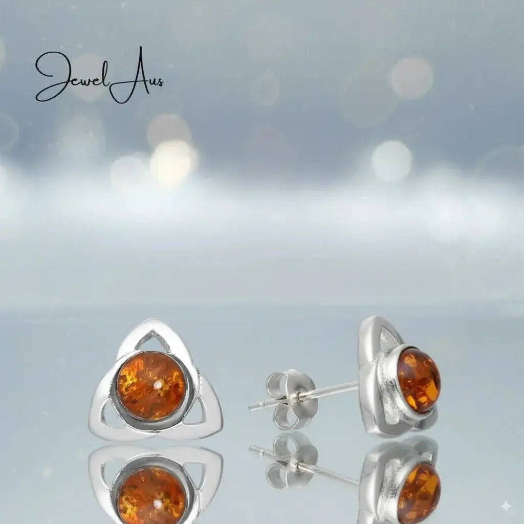 jewelaus Earrings Sterling Silver Baltic Amber Earrings