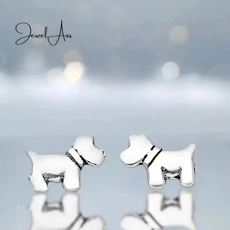 jewelaus Earrings Sterling Silver Dog Earrings