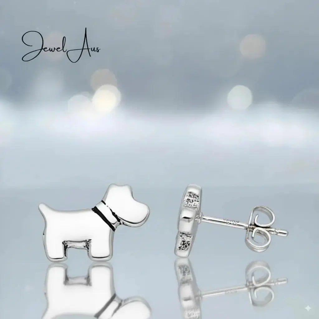 jewelaus Earrings Sterling Silver Dog Earrings