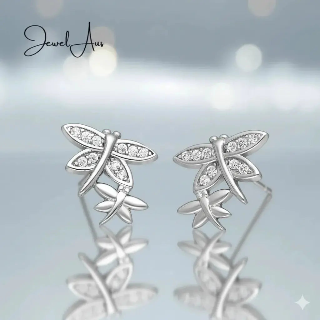 Sterling Silver Dragonfly Earrings jewelaus