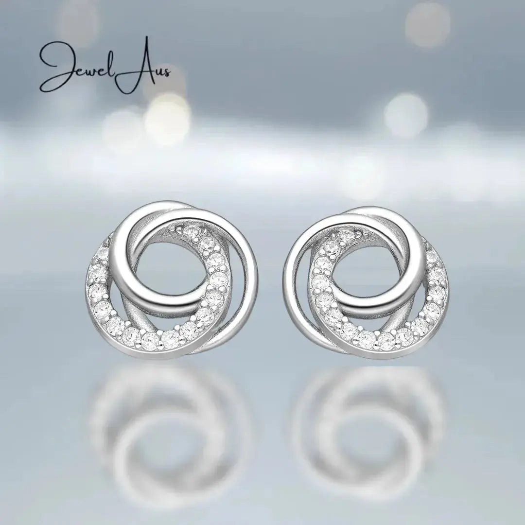 jewelaus Earrings Sterling Silver Interlocking Circle Earrings