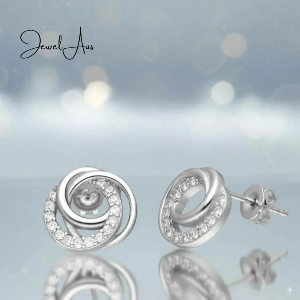 jewelaus Earrings Sterling Silver Interlocking Circle Earrings