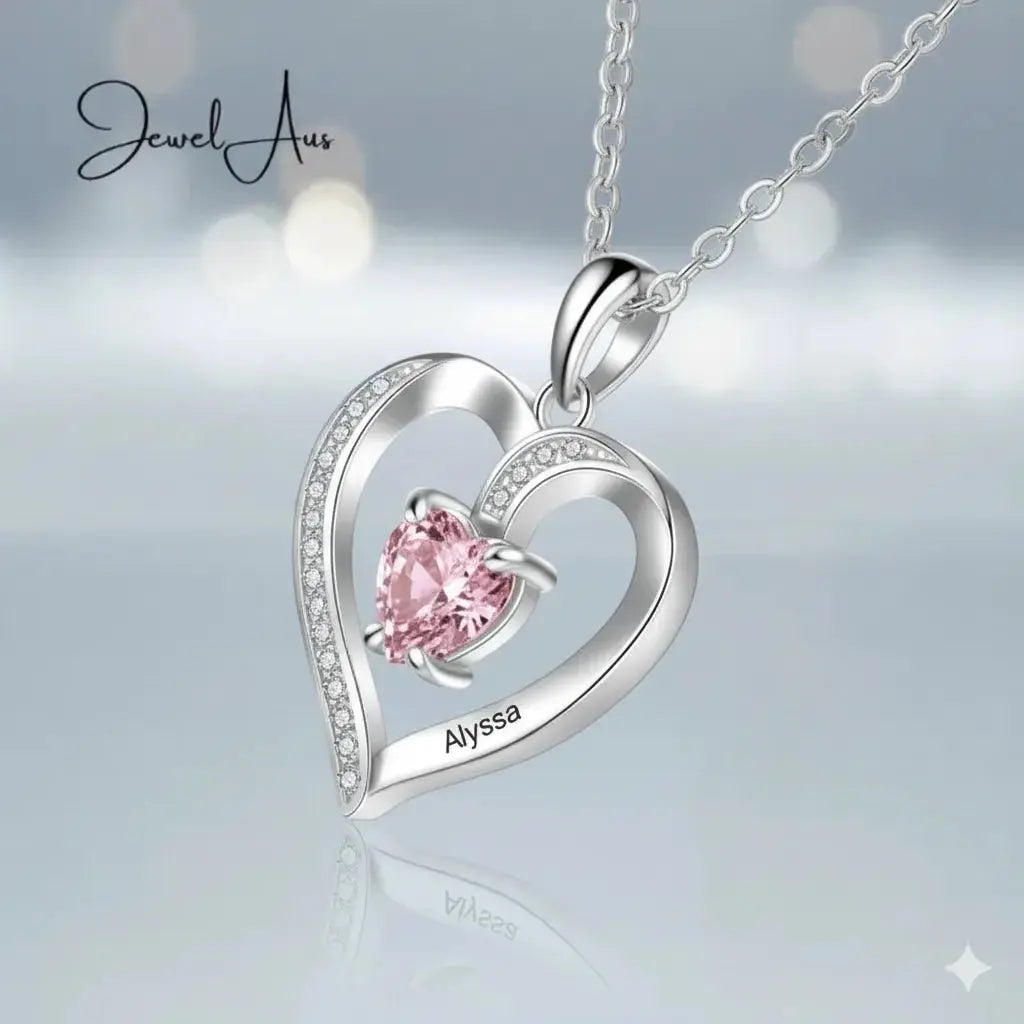 Sterling Silver One Birthstone Heart Necklace jewelaus