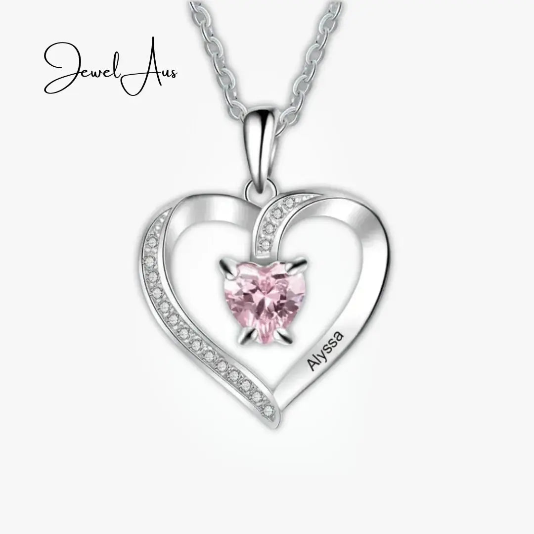 jewelaus Necklace Sterling Silver One Birthstone Heart Necklace