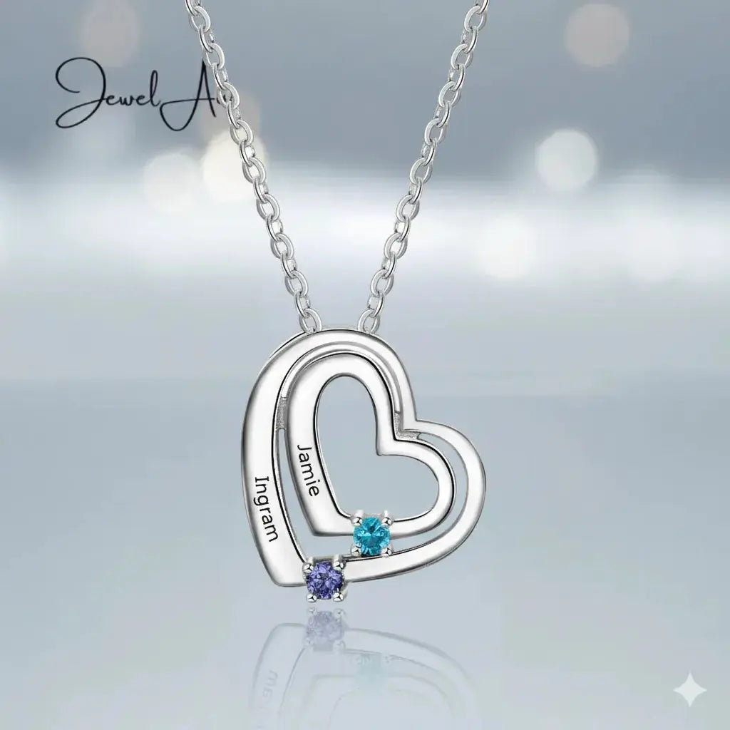 Sterling Silver Personalized Double Heart Necklace cmoffer