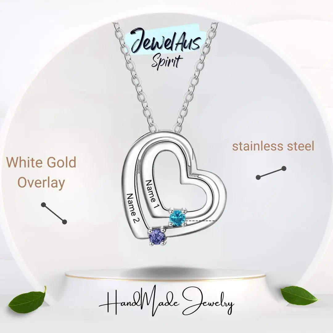 Sterling Silver Personalized Double Heart Necklace cmoffer