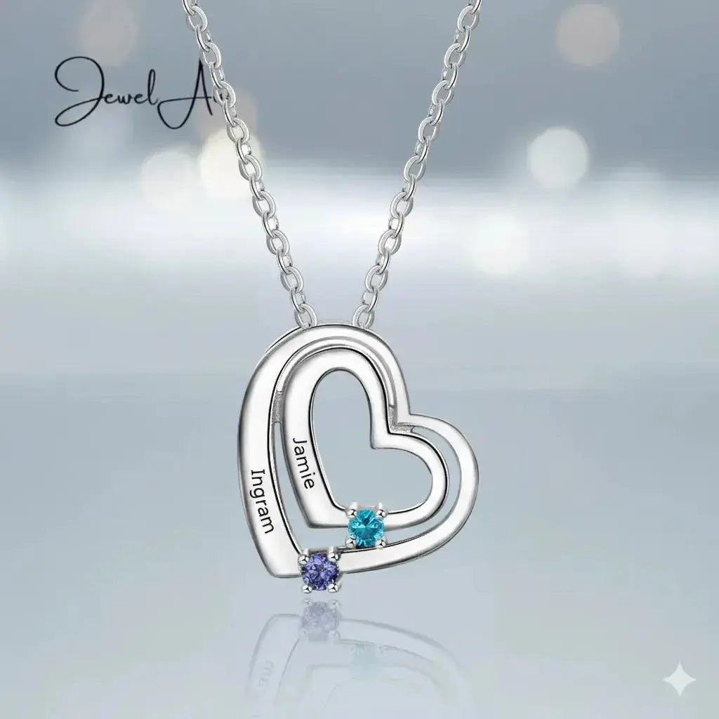 jewelaus Necklace Sterling Silver Personalized Double Heart Necklace