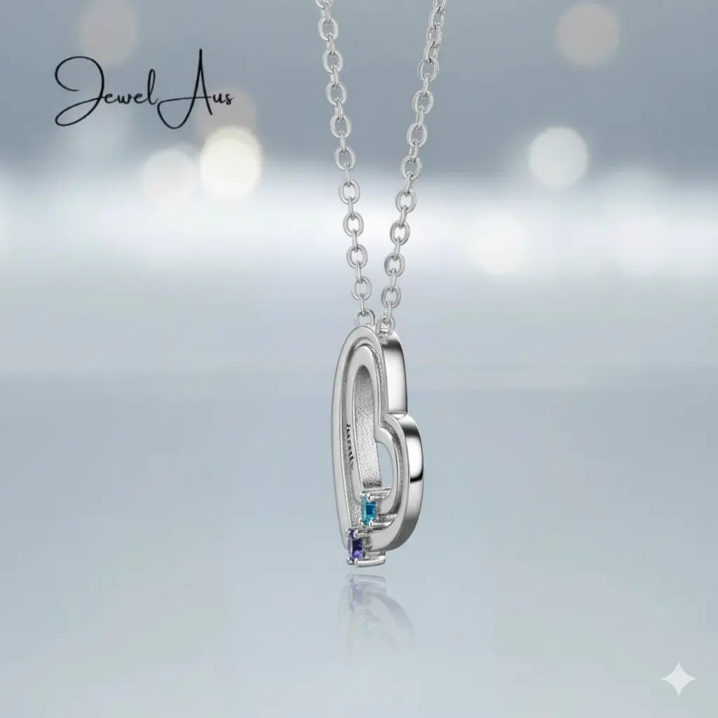 Sterling Silver Personalized Double Heart Necklace jewelaus