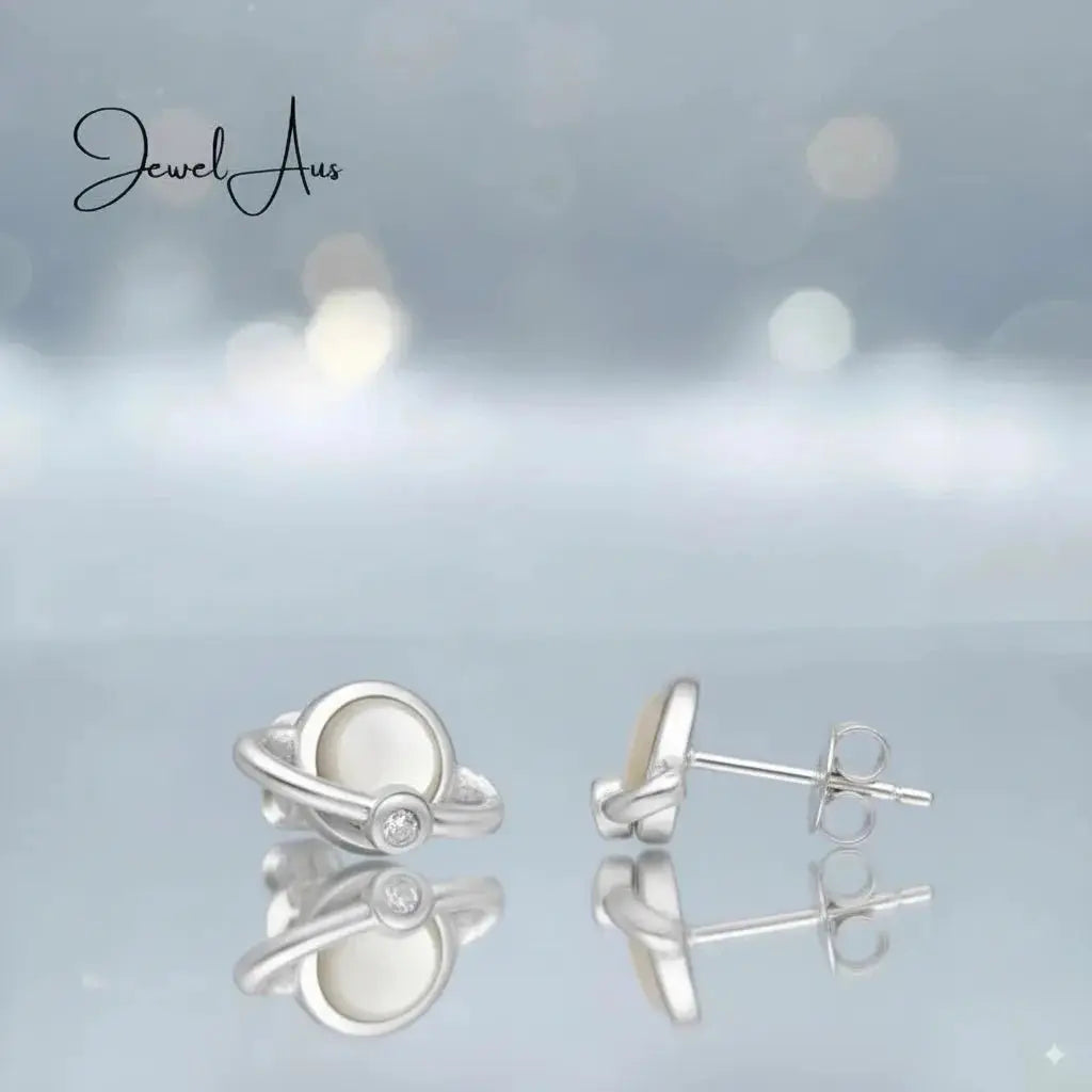 jewelaus Earrings Sterling Silver Shell Saturn Earrings