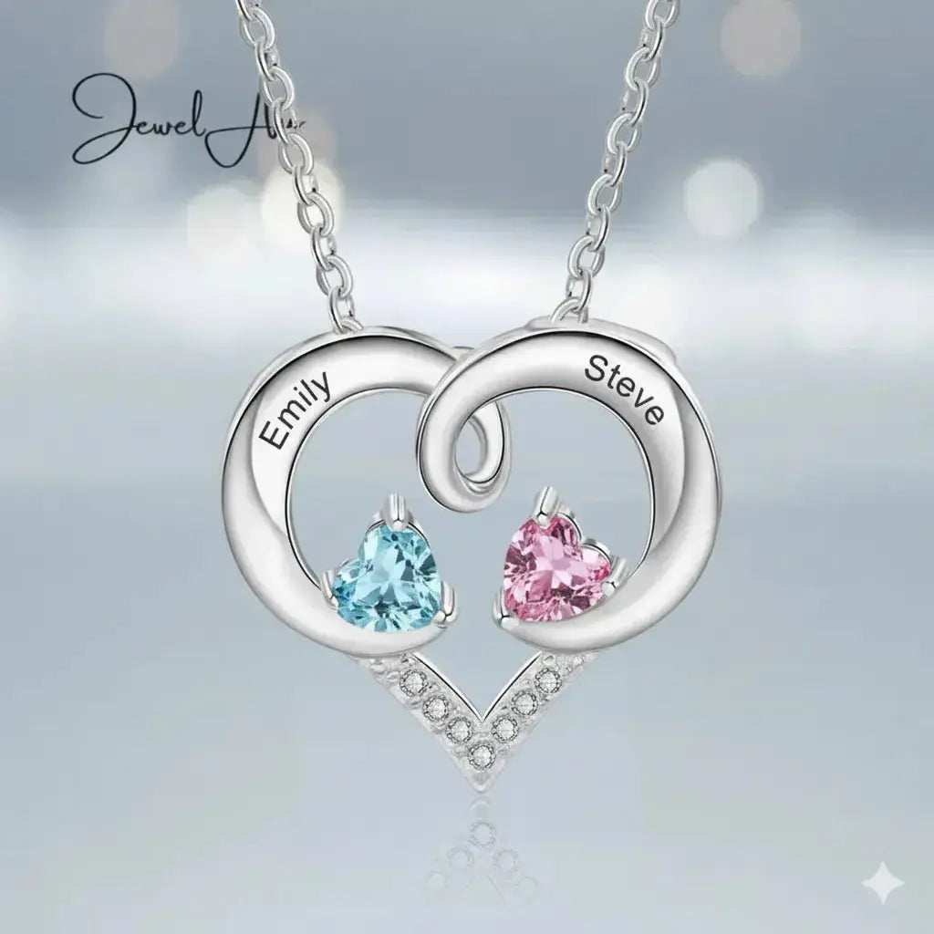 jewelaus Necklace Sterling Silver Two Birthstone Necklace