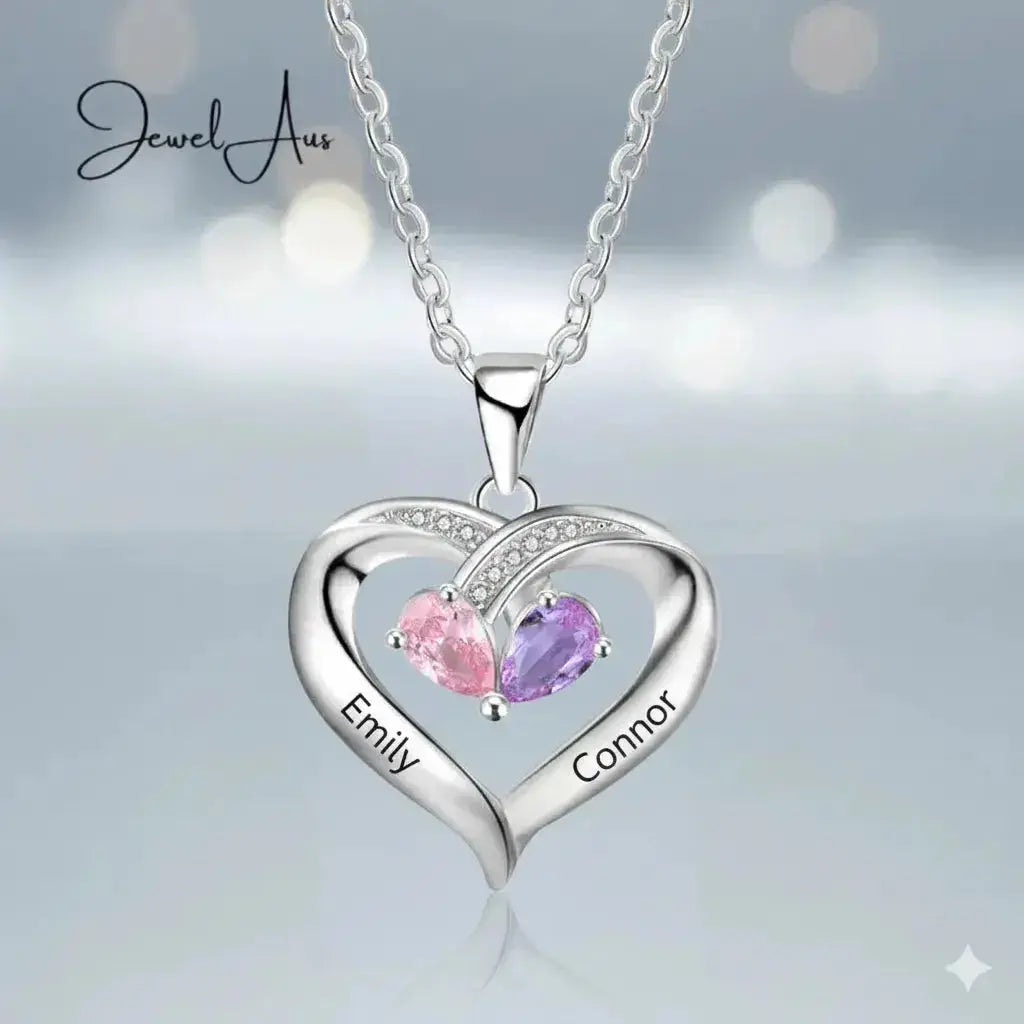 jewelaus Necklace Sterling Silver Two Birthstone Necklace
