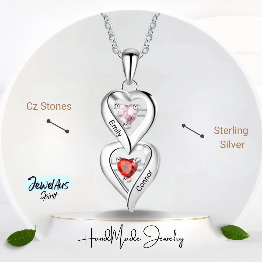 Sterling Silver Two Birthstone Necklace jewleaus