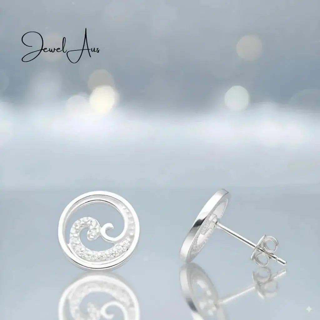 jewelaus Earrings Sterling Silver Wave Earrings
