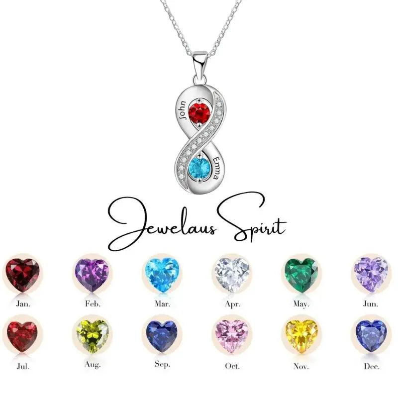 Two Names Infinity Birthstones Necklace jewelaus