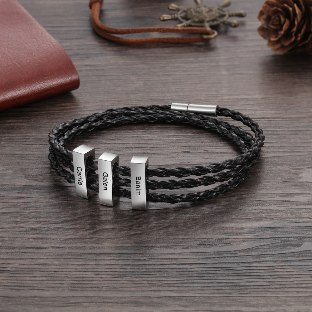 Square Beads Leather Bracelet