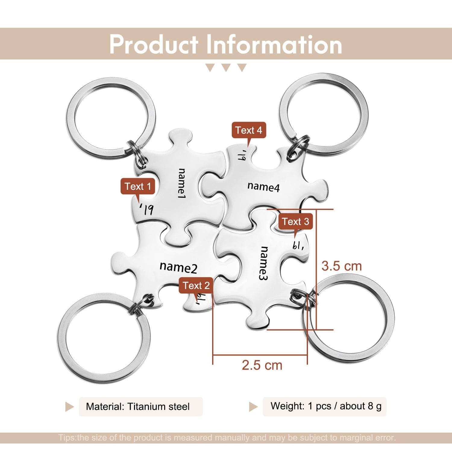 cmoffer 4 Custom Name Puzzle Keychain