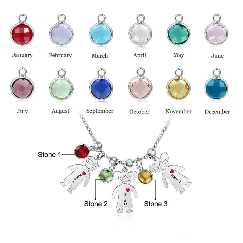 cmoffer Best Pieces of Family & Mother's Jewelry ,Birthstone Necklaces 3 Customizable Quantity Doll Birthstone Necklace