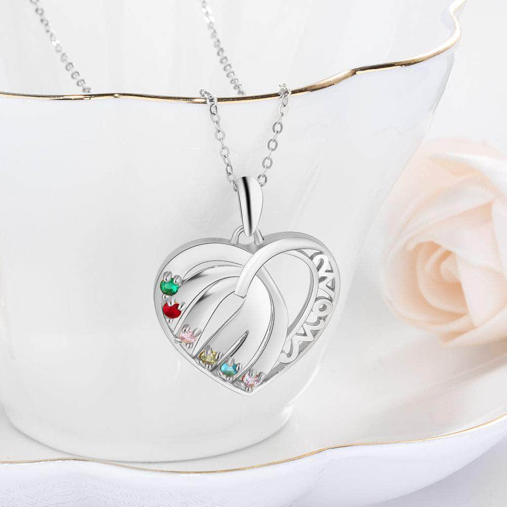 cmoffer Best Pieces of Family & Mother's Jewelry ,Birthstone Necklaces,Family Necklaces S925 Custom Names Six Colorful Birthstones Heart Shape Pendant Necklace