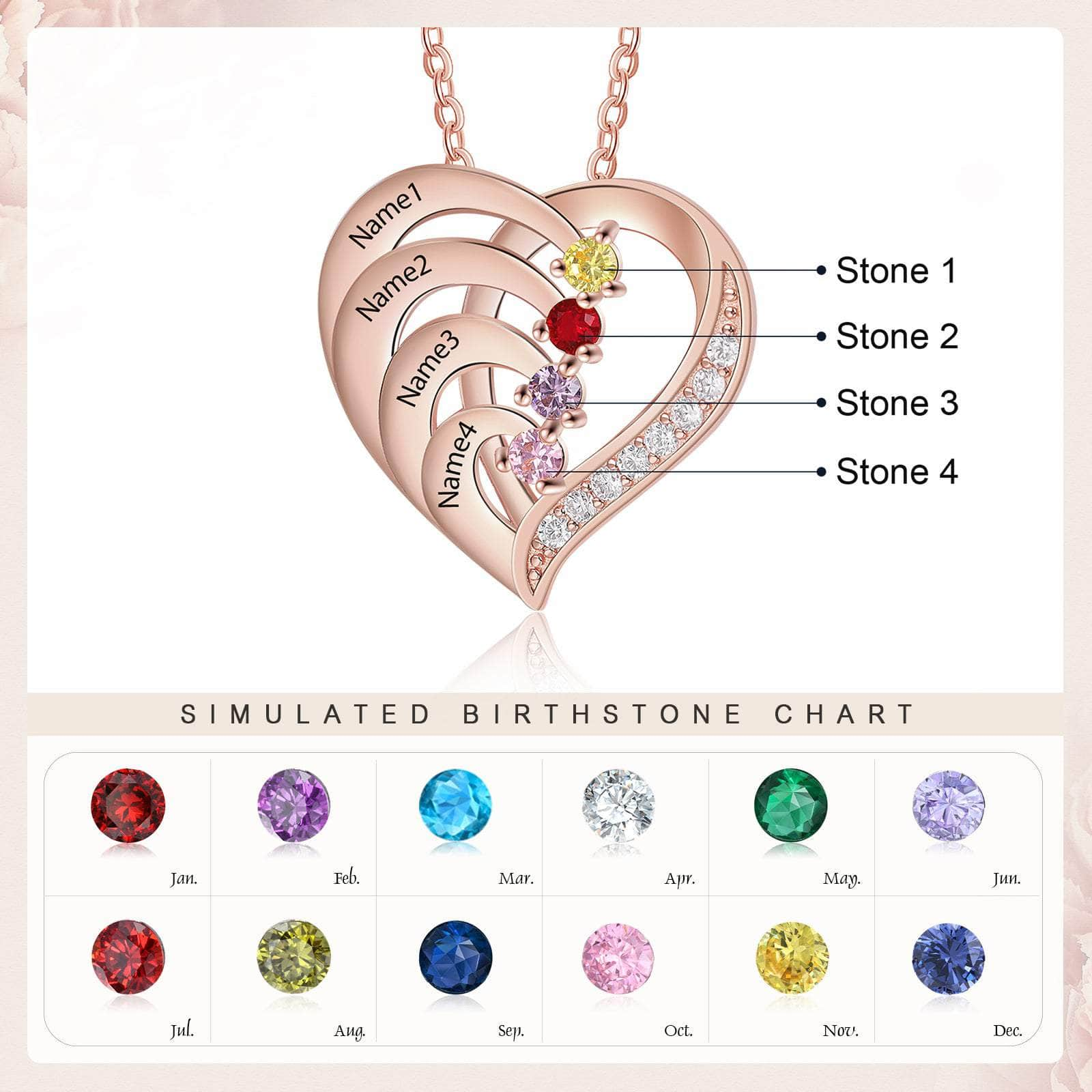 cmoffer Best Pieces of Family & Mother's Jewelry ,Birthstone Necklaces Rose Gold Plated / 4 Birthstone Personalized Sterling Silver Necklace