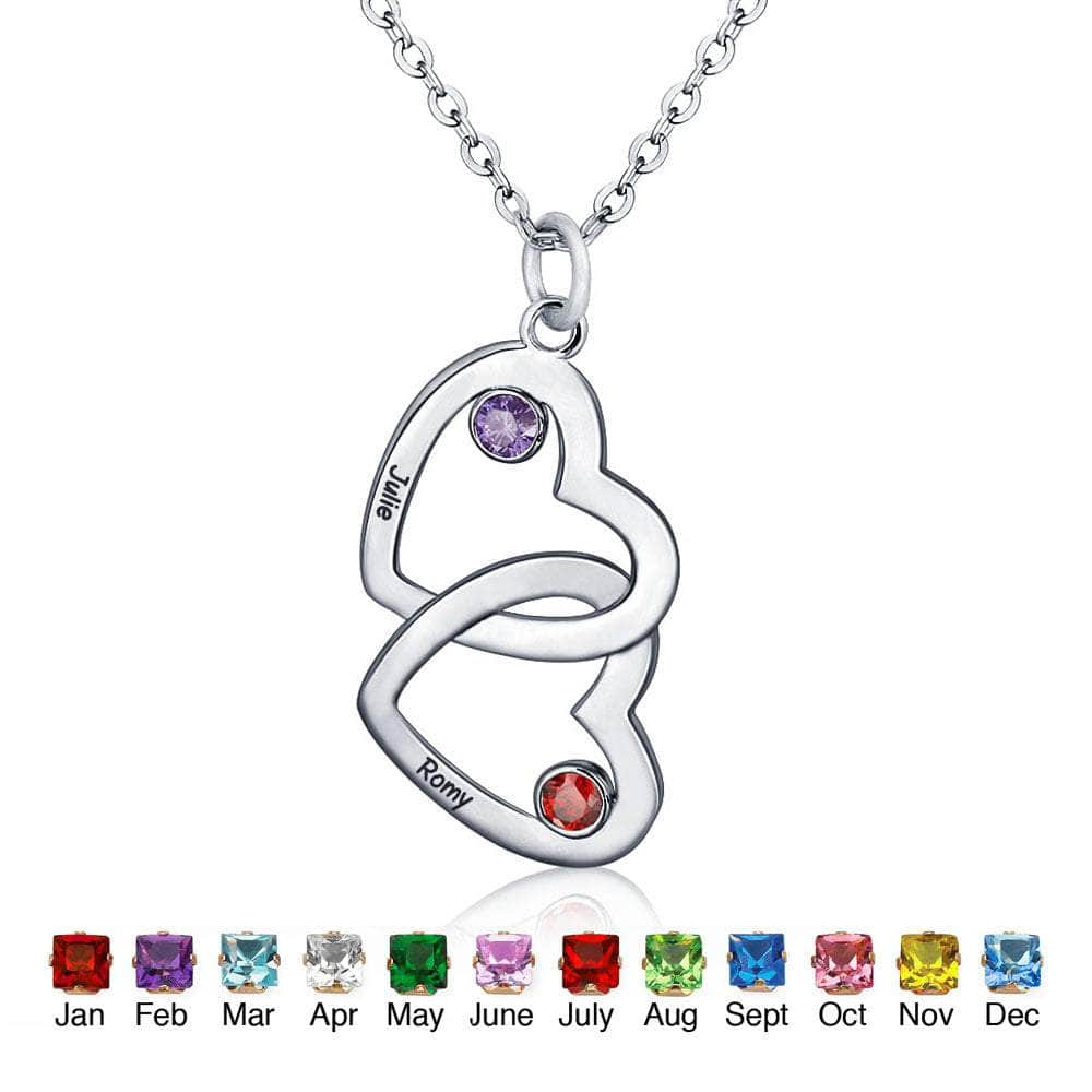 cmoffer Birthstone Necklaces Custom Name Double Heart Shape Pendant Necklace with Birthstones