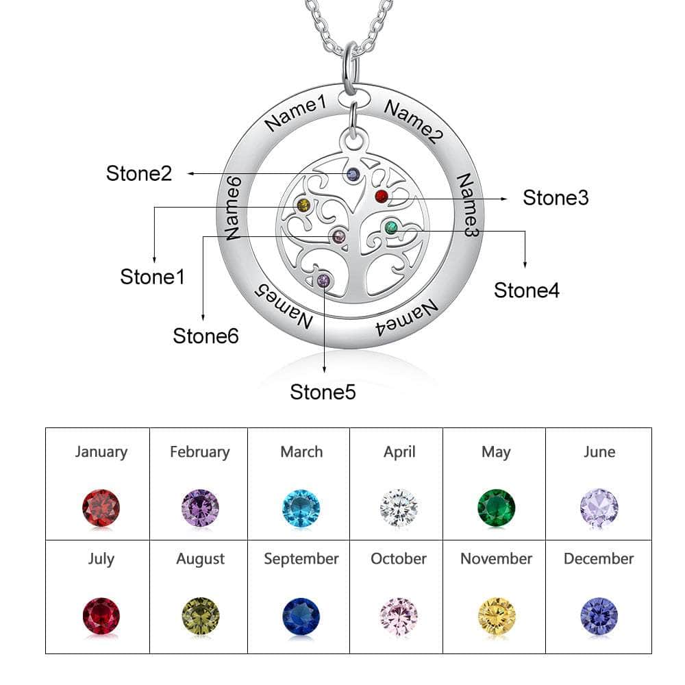 cmoffer Birthstone Necklaces,Family Necklaces 6 Birthstone Tree Of Life Necklace