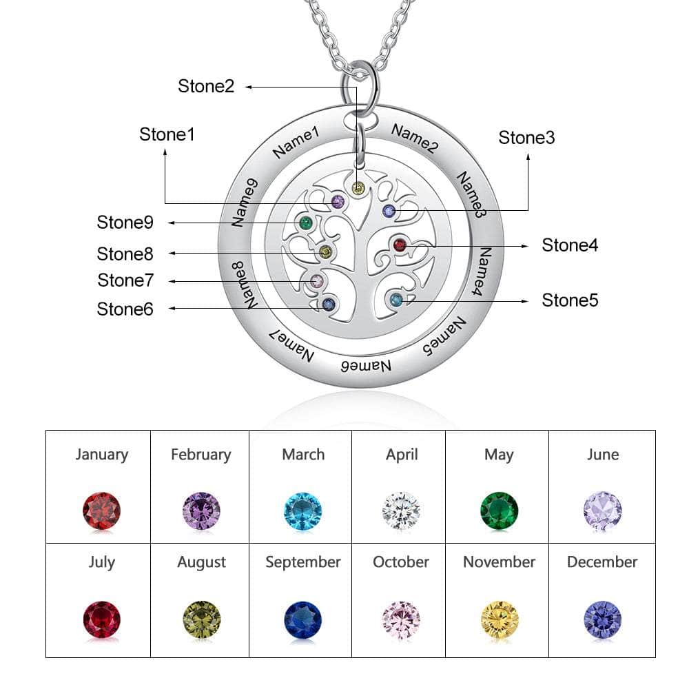 cmoffer Birthstone Necklaces,Family Necklaces 9 Birthstone Tree Of Life Necklace