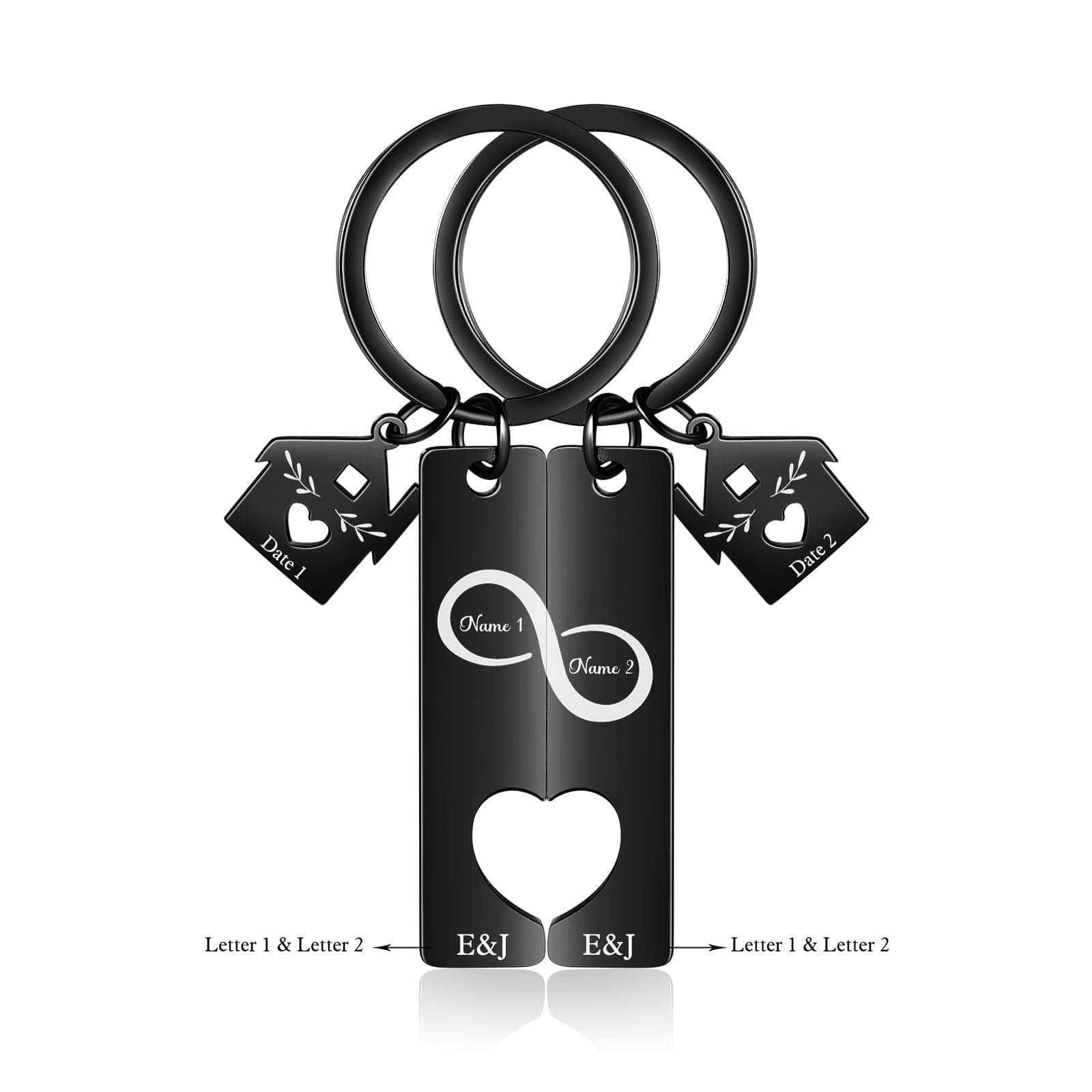 cmoffer Black Custom Name Eight Shaped Combination Couple Keychain