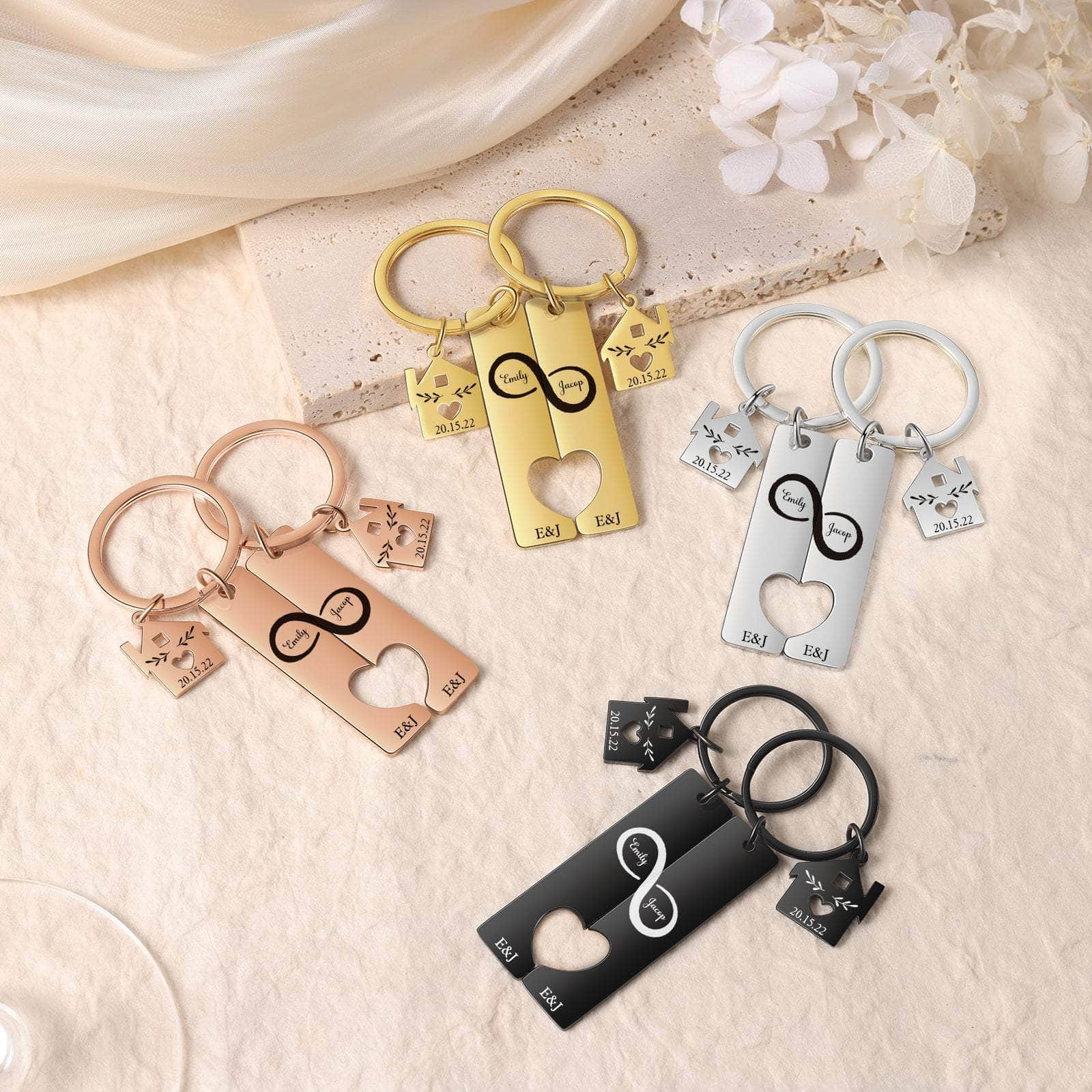 cmoffer Custom Name Eight Shaped Combination Couple Keychain