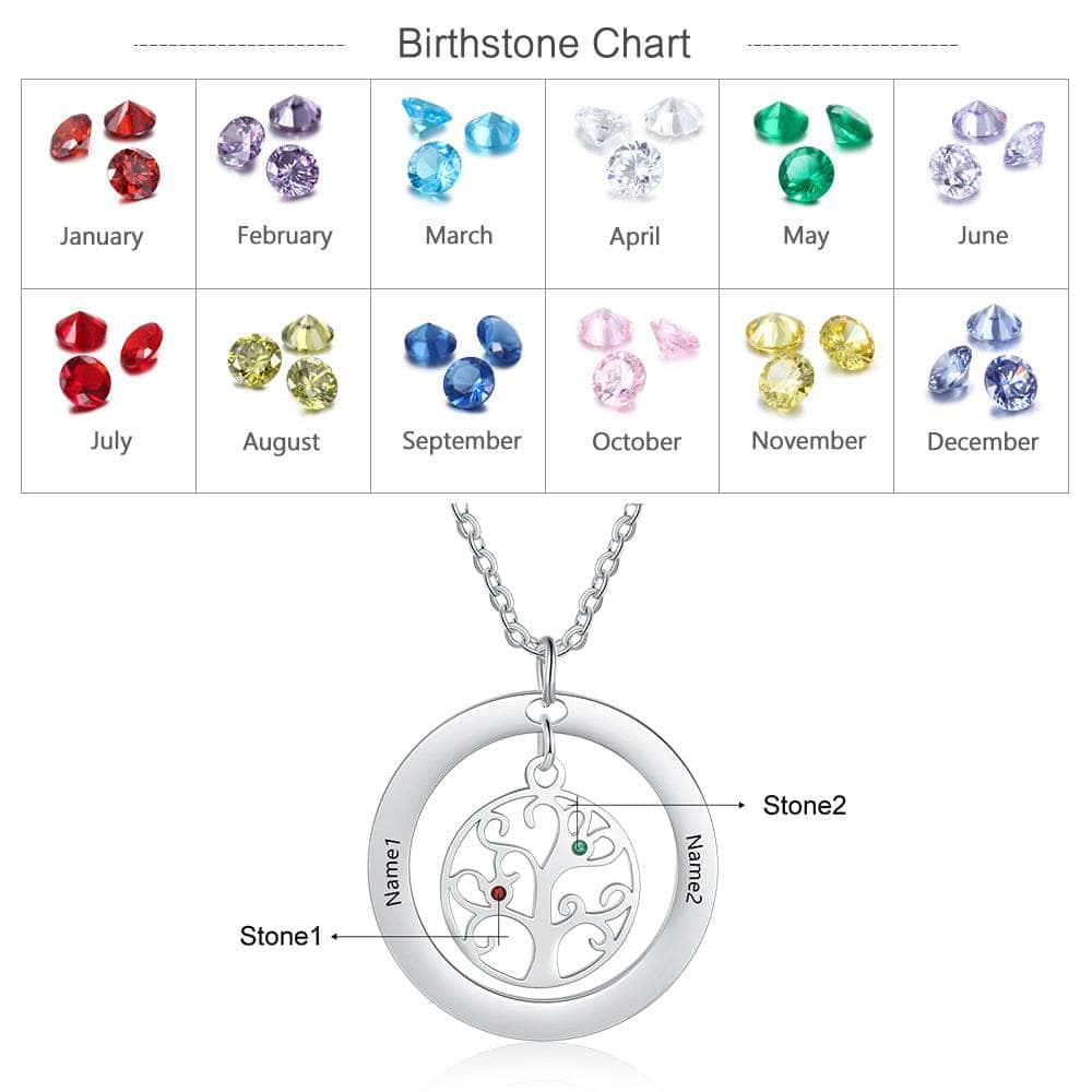 cmoffer Fashion Necklace 2 Custom Name And Birthstone Number Tree Of Life Necklace