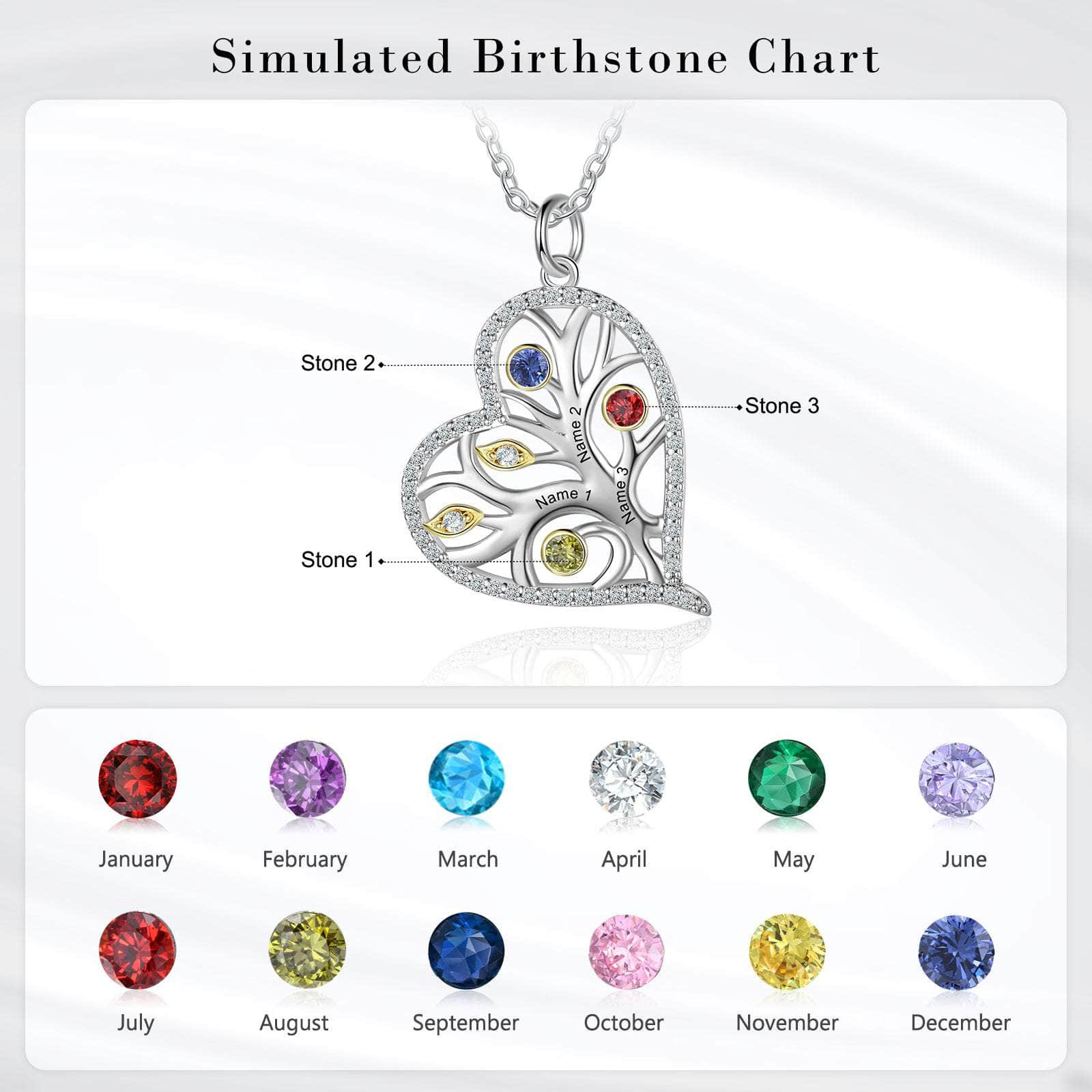 cmoffer Fashion Necklace 3 925 Sterling Silver Heart Necklace with Birthstone