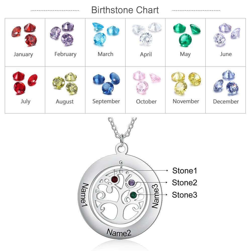 cmoffer Fashion Necklace 3 Custom Name And Birthstone Number Tree Of Life Necklace