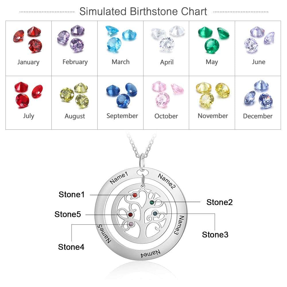 cmoffer Fashion Necklace 5 Custom Name And Birthstone Number Tree Of Life Necklace