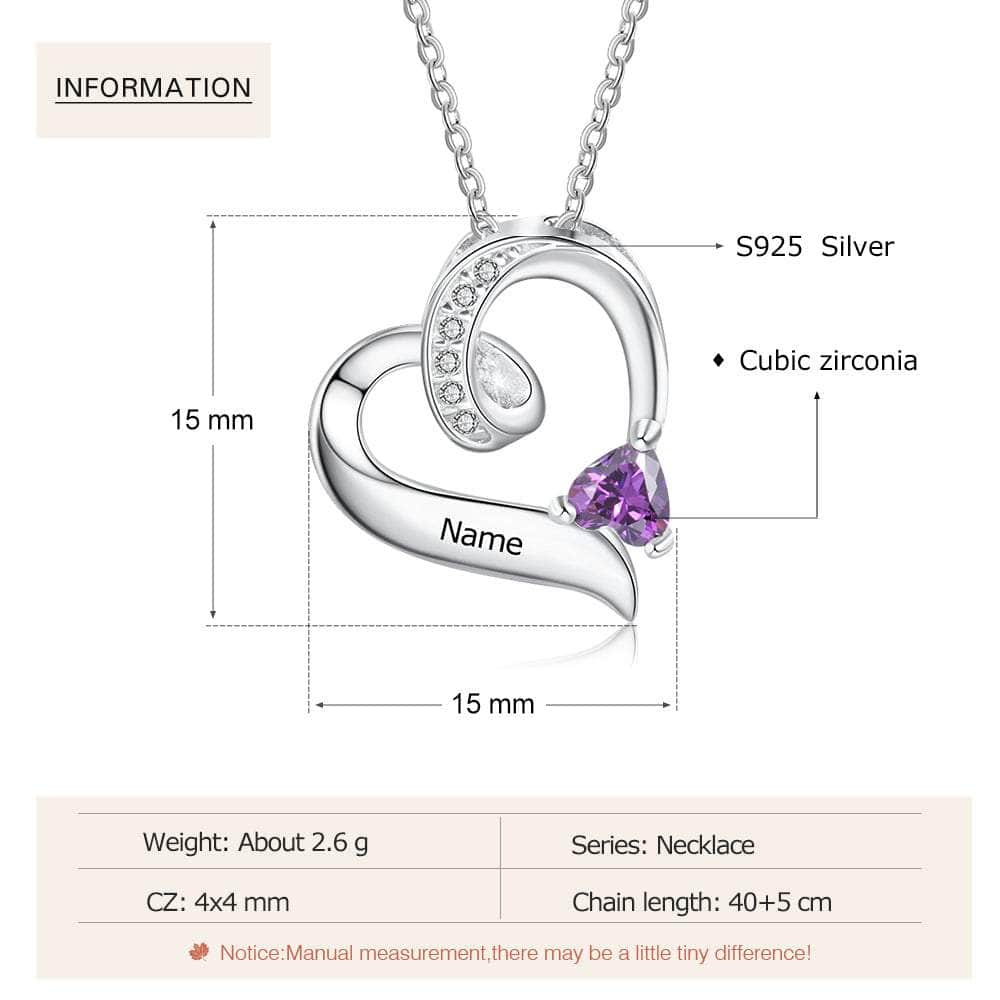 cmoffer Fashion Necklace 925 Sterling Silver Custom Birthstone Heart Necklace